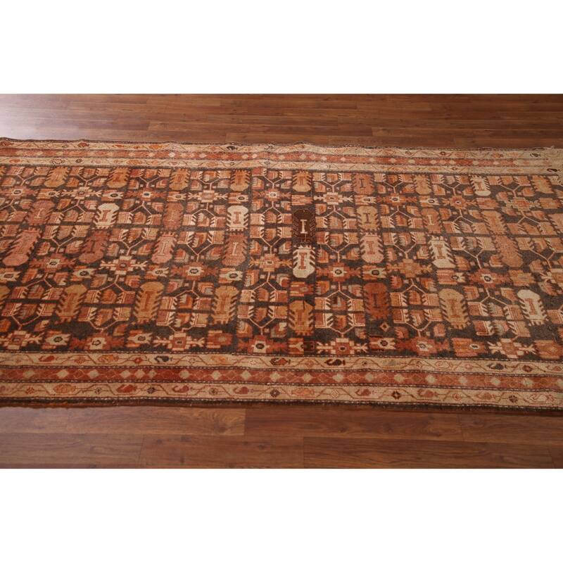Geometric Meshkin Persian Vintage Area Rug Hand-Knotted Wool Carpet - 4'7" x 9'3"