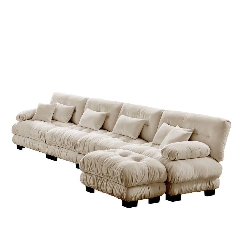 GDFStudio - Chenille 4-Seater 173.2" Cloud Modular Sectional Couch with Ottoman
