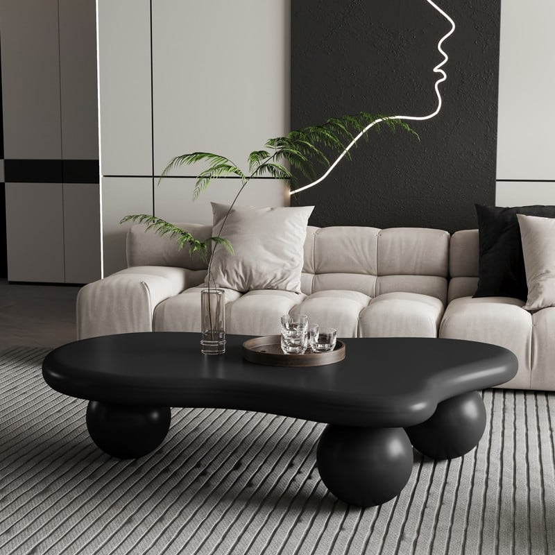 47 Inch Cloud Shaped Coffee Table with 3 Ball Legs for Living Room