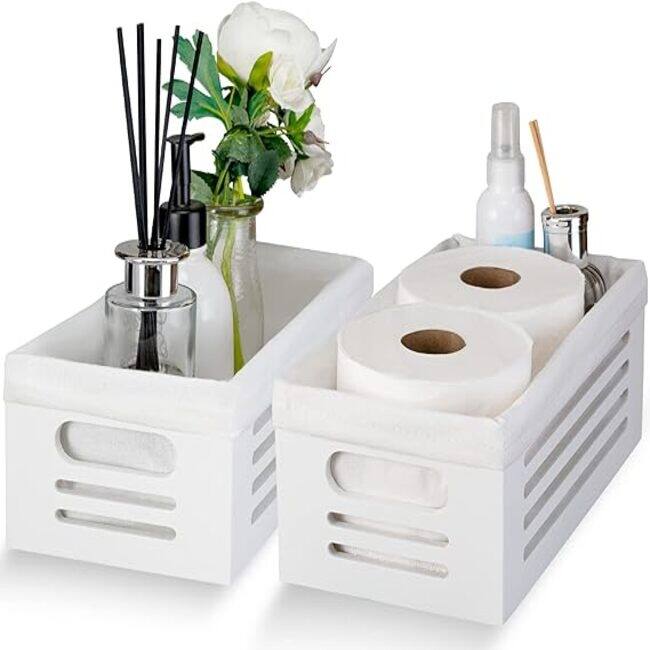 Creative Scents White Decorative Wooden Storage Bathroom Organizer