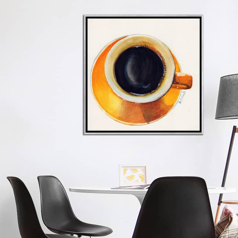 iCanvas "Yellow Coffee Cup" by Jennifer Redstreake Framed