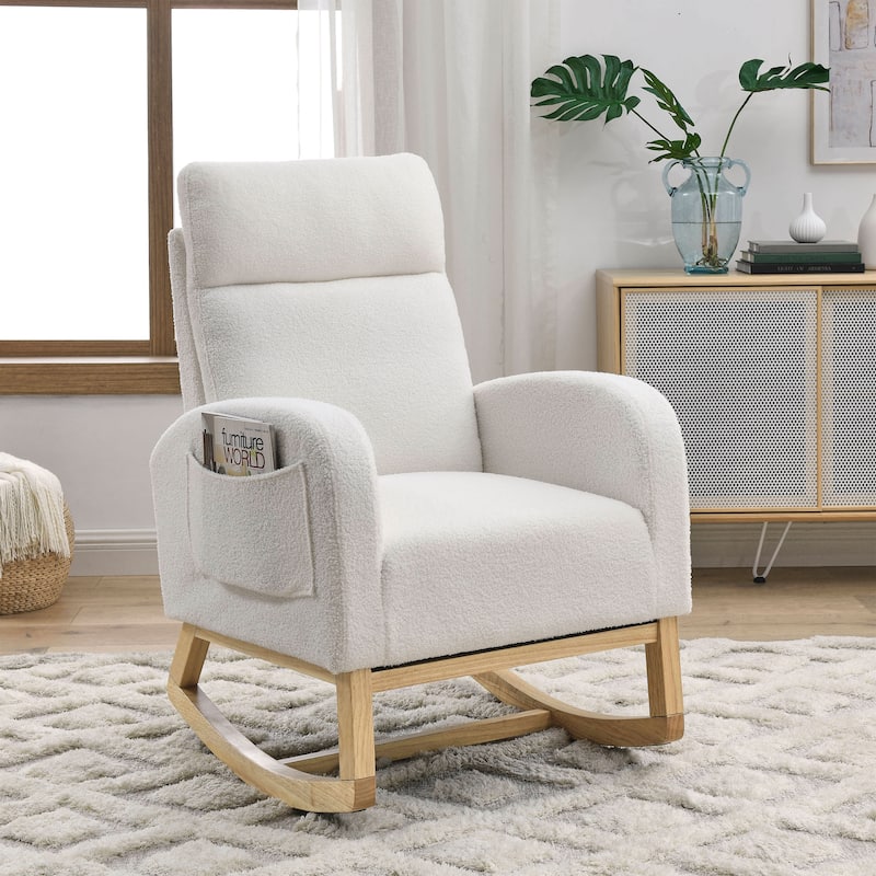 Modern Accent Glider Chair with Two Side Pocket,High Backrest Living Room Lounge Arm Rocking Chair, for Living Room Bedroom