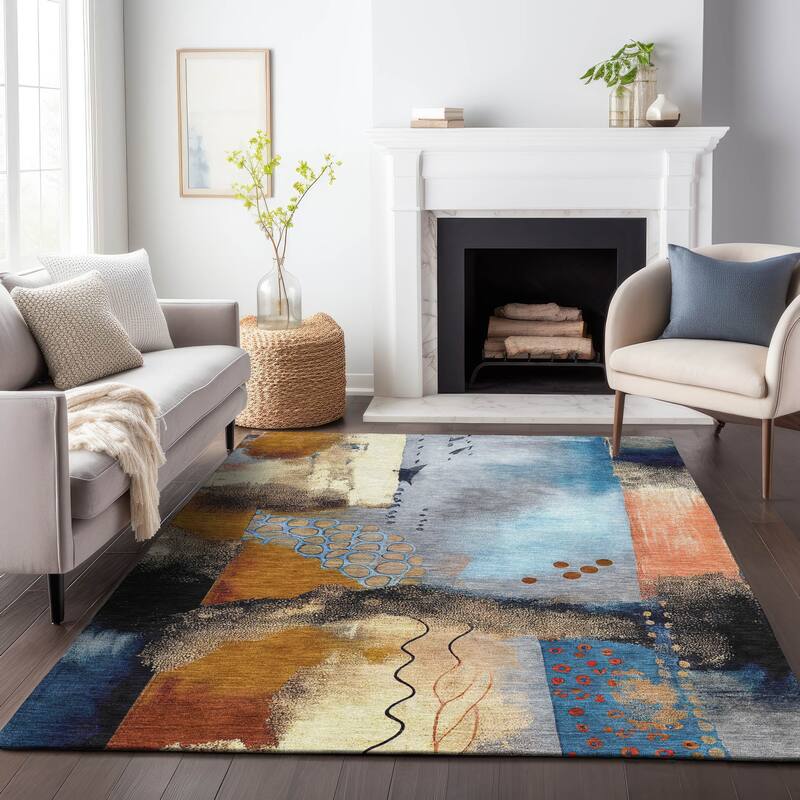 Machine Washable Indoor/Outdoor Modern Abstract Chantille Rug