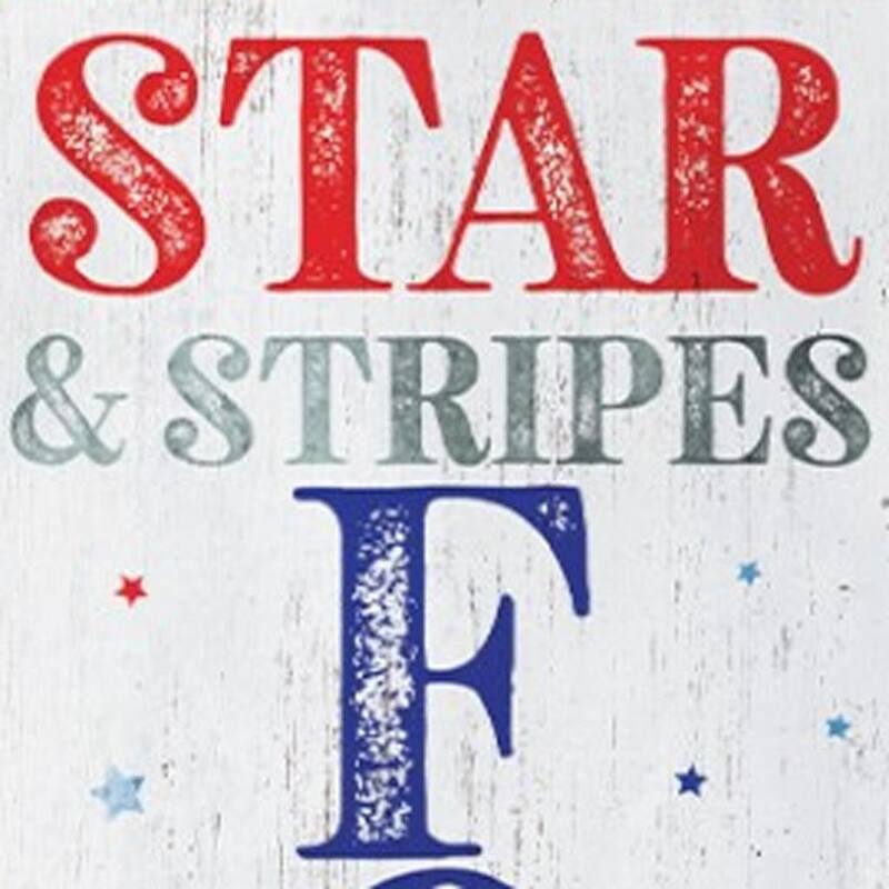 HomeRoots 36" Blue Red And White Solid Wood Stars and Stripes July Fourth Fireworks Porch Sign