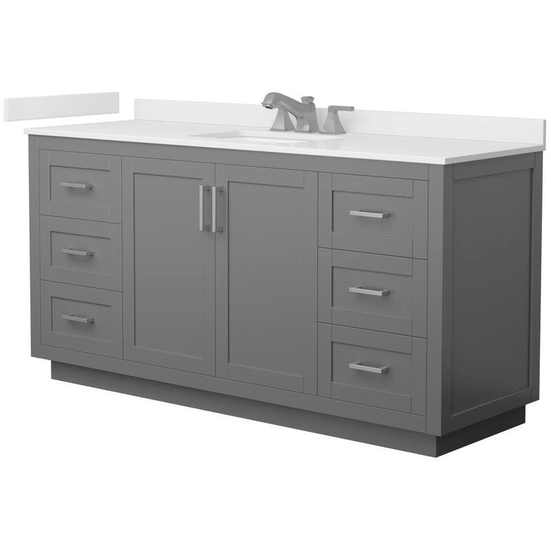 Wyndham Collection WCF292966S-QTZ-US3MXX Miranda 66" Free Standing - Dark Gray / White Quartz Top / Brushed Nickel