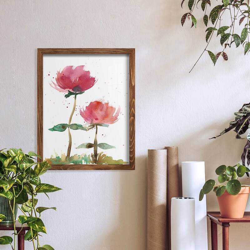 Pink Fleurs I -Framed Print w/glass-Cherry Red