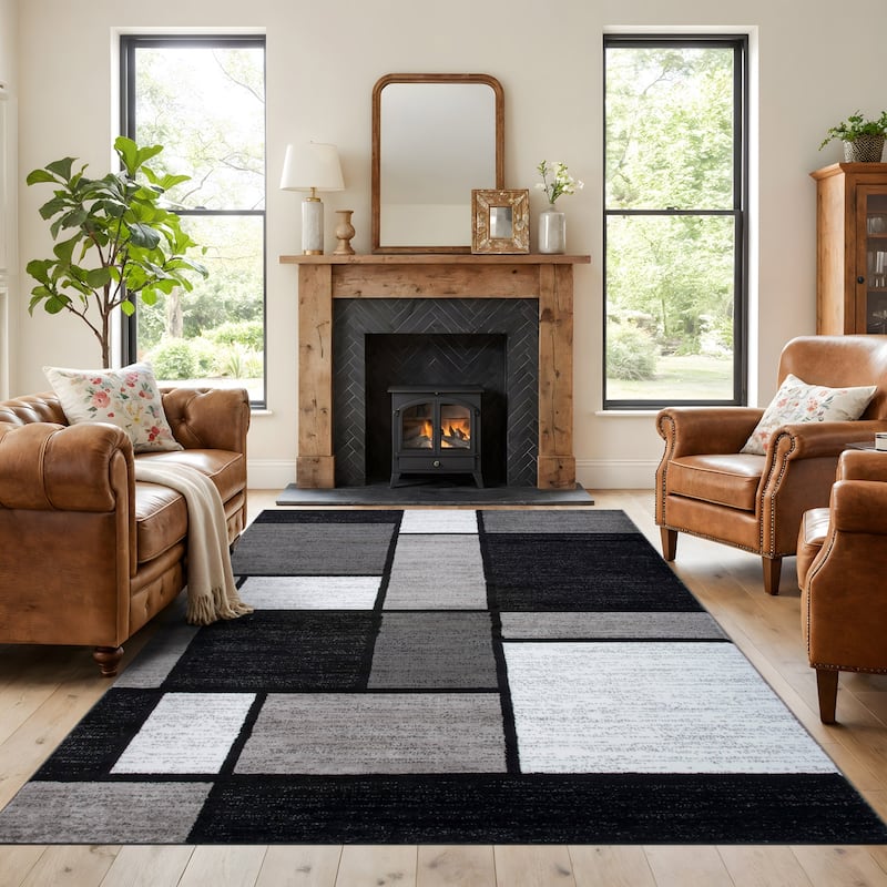 World Rug Gallery Contemporary Modern Boxed Color Block Area Rug