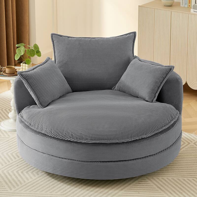 Roomfitters Swivel Barrel Chair with Dual-Layer Cushion and 3 Pillows, Comfy Accent Chair for Home or Office