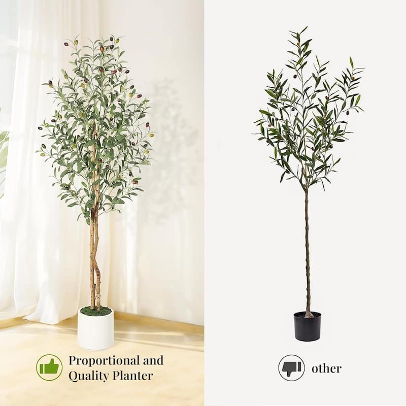 2 Pack Artificial Faux Olive Tree with White Planter for Home Office Decor