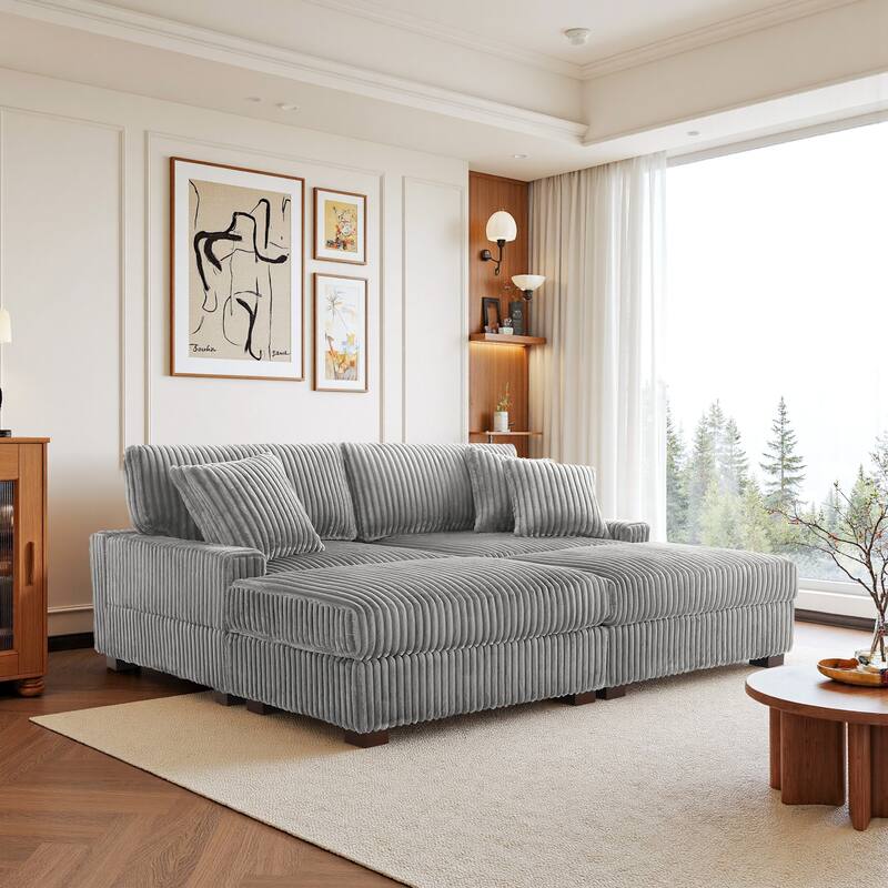 83.4" W Upholstered Sectional Modular Sofa with 2 Ottoman