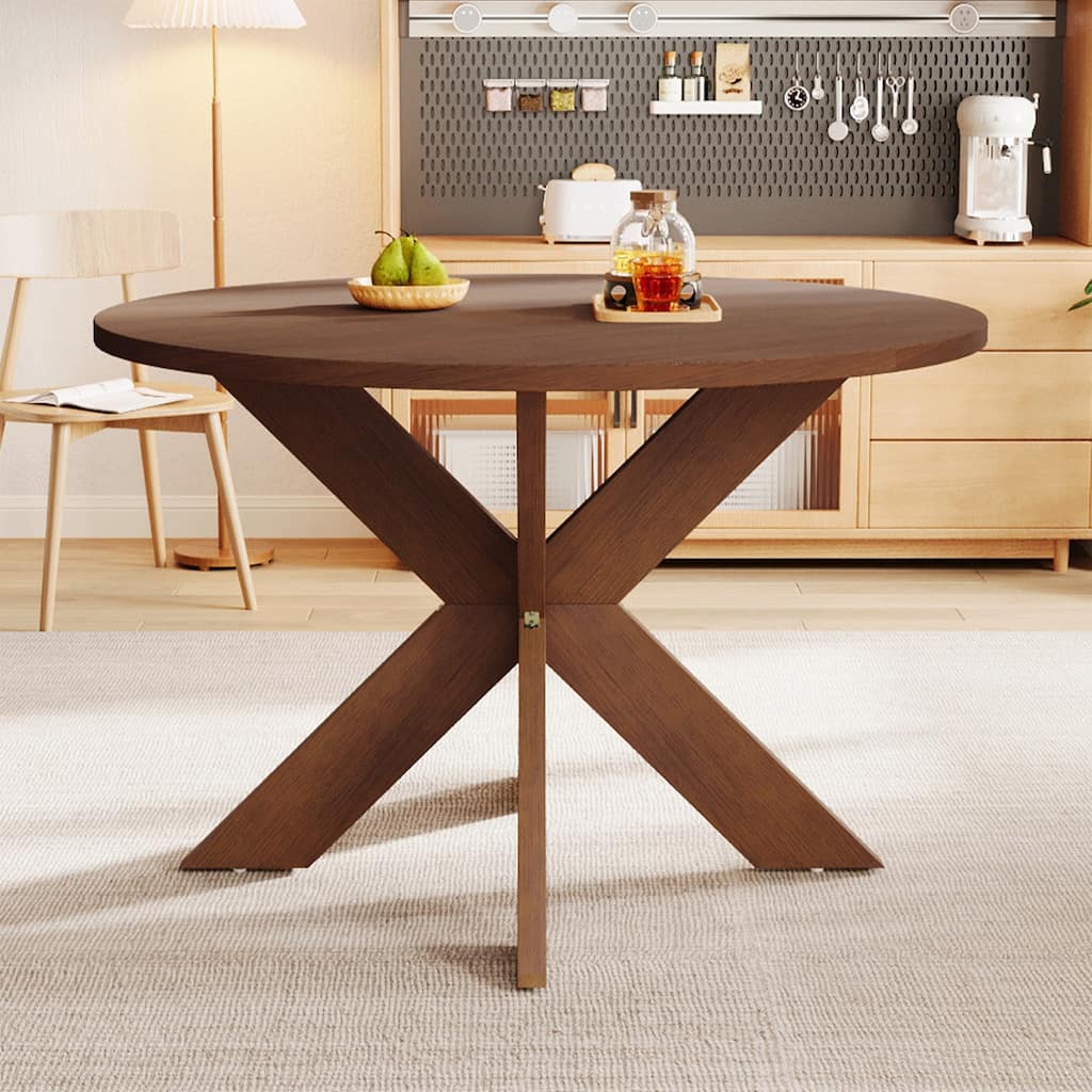 Classic Round Dining Table, Space-Saving Kitchen Table Seats 5, Cherry Finish, Sturdy and Easy to Assemble