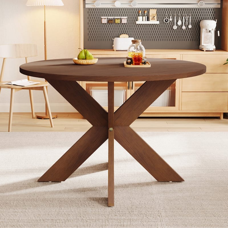 Round Dining Table Modern Farmhouse Kitchen Table, Cherry