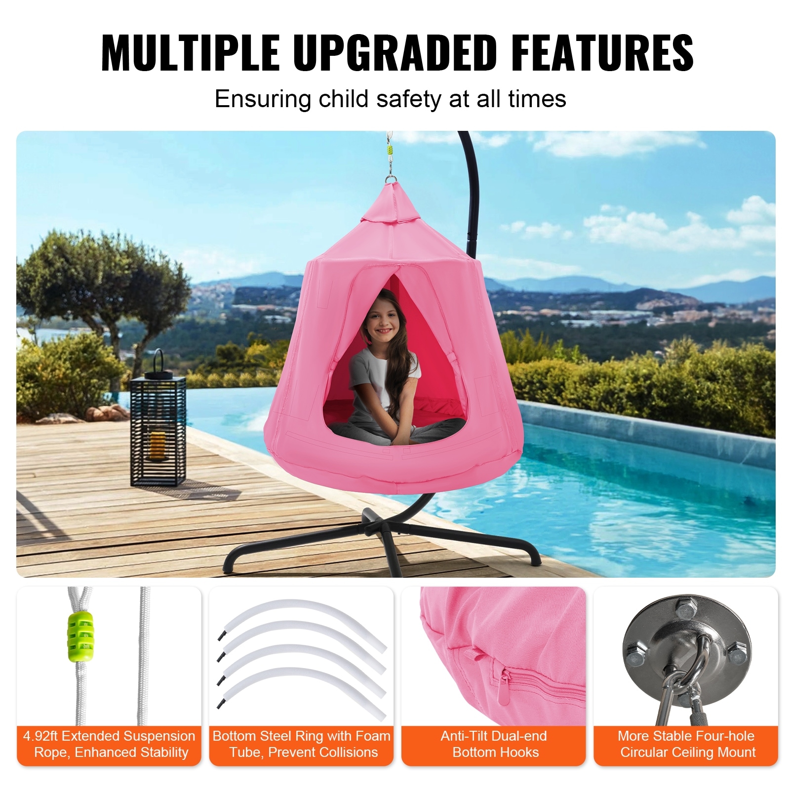 VEVOR Hanging Tree Tent 330 LBS Capacity Indoor and Outdoor Hammock Sensory Swing Chair w LED Lights Bed Bath Beyond 40547101