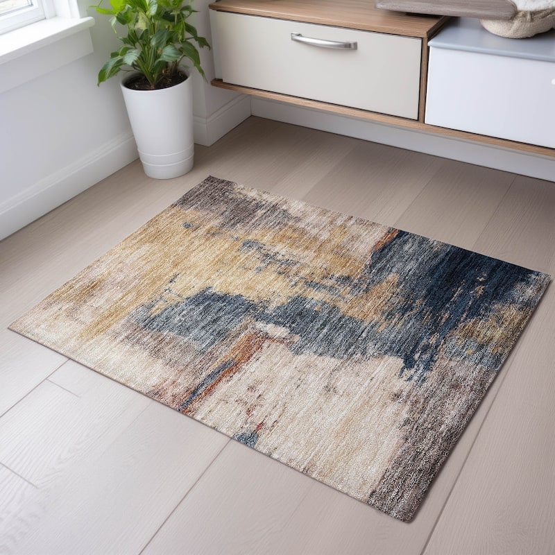 Premium Washable Super Soft Contemporary Mayfield Rug - Gold - 1'8" x 2'6"