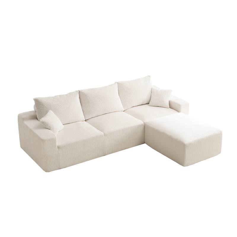 110" Corduroy L-Shaped Sectional Sofa, 3-Seater Cloud Couch with Chaise, Modular Deep Seat Upholstered Couches for Living Room