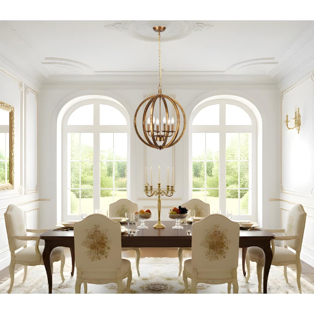 6-Light Spherical Chandelier in Weathered Antique Brass - Antique Brass