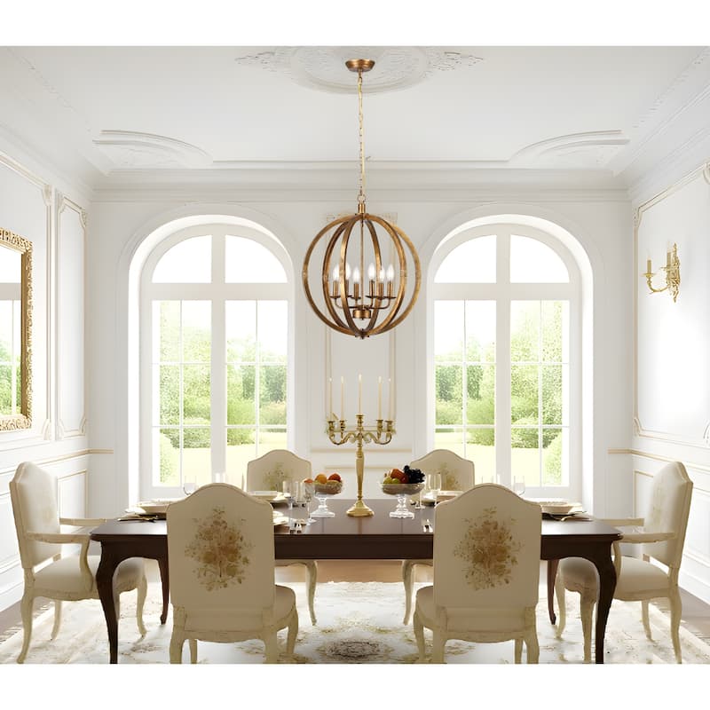 6-Light Spherical Chandelier in Weathered Antique Brass - Antique Brass