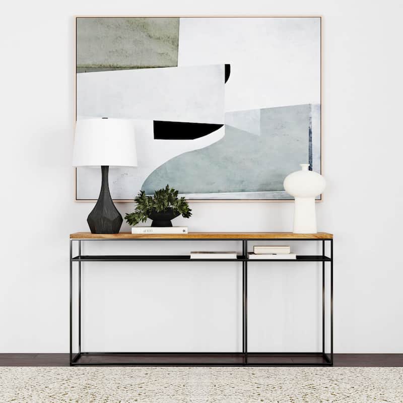 Sutton 63" Iron and Wood Console Table with Storage - Natural and Black - Wood/Wood and Metal