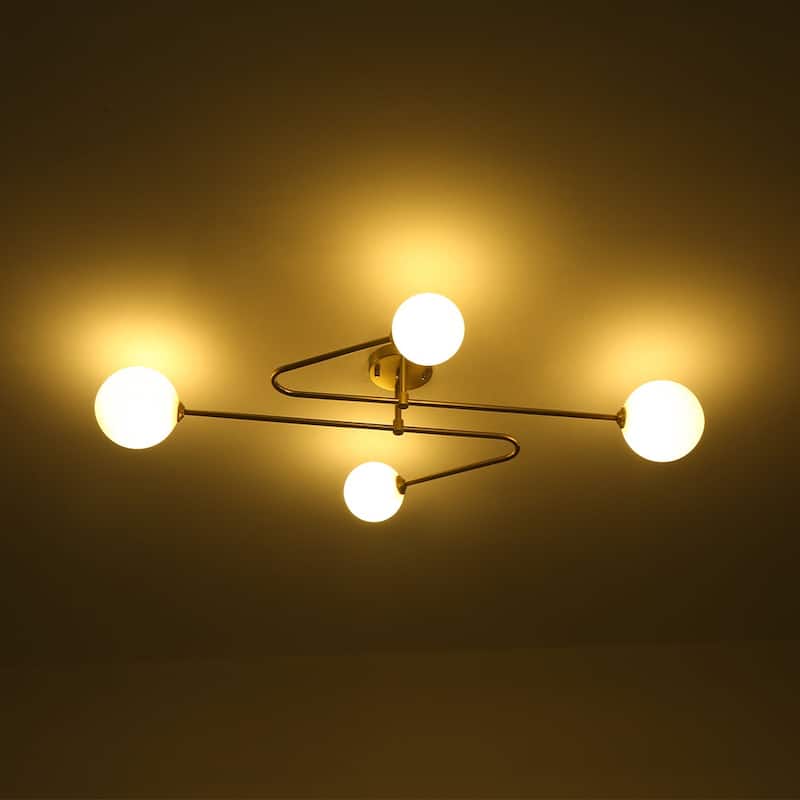 Mid-Century Opal Glass Globe Sputnik Semi Flush Mount Light