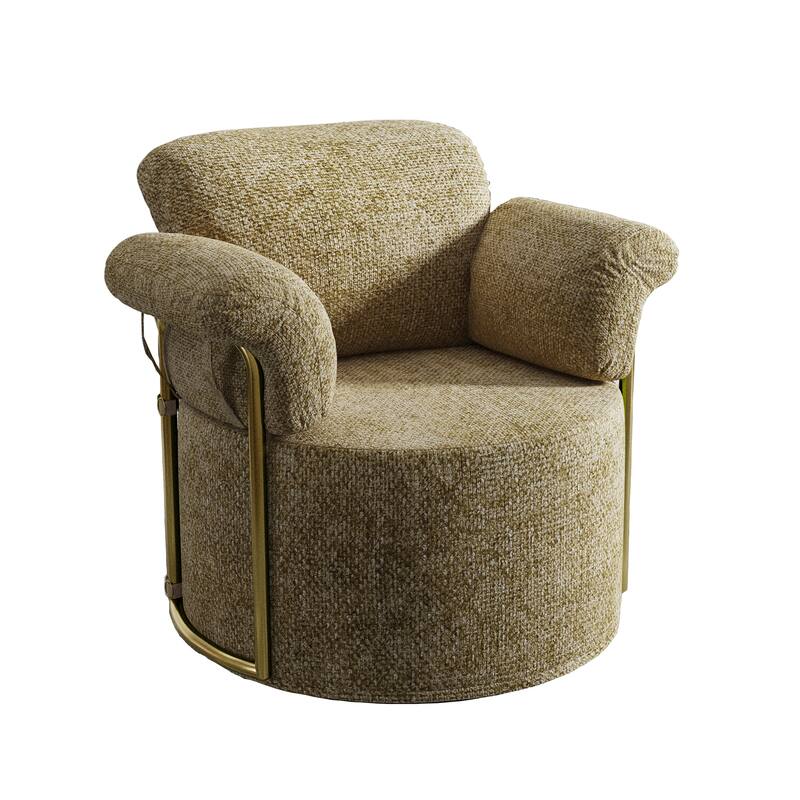 Luxury Barrel Swivel Chair with Gold Base - Plush Upholstered Accent Armchair for Living Room or Office