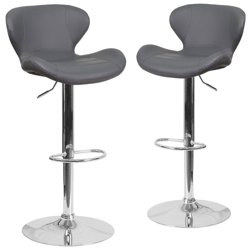 Modern Low-back Height-adjustable Chrome/Vinyl Barstools (Set of 2)