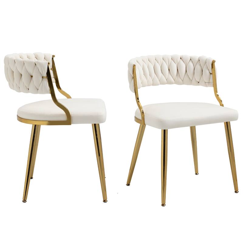 Set of 2 Velvet Dining Chair with Golden Metal Legs