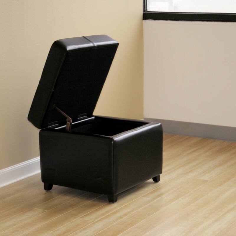 Black Bi-cast Leather Storage Ottoman