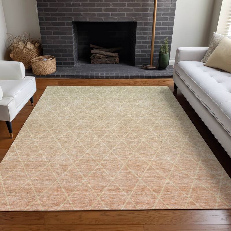 Machine Washable Indoor/ Outdoor Ombre Trellis Chantille Rug