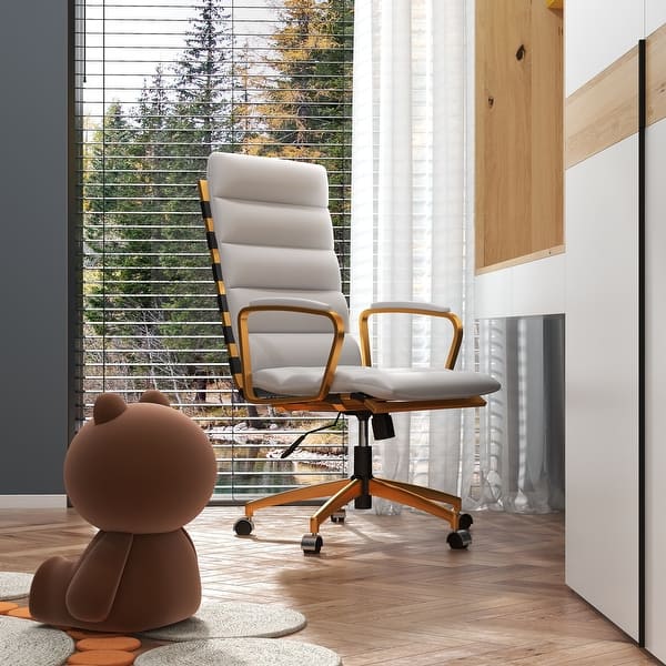 slide 2 of 32, LUXMOD® Office Chair Faux Leather Gold Frame Adjustable and Swivel