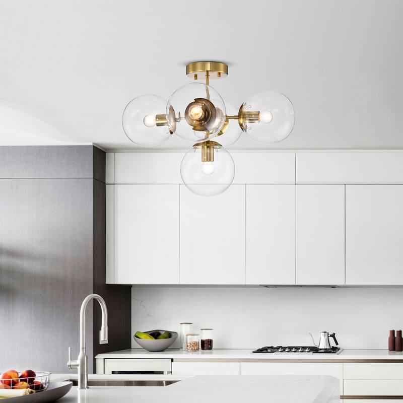 Haaris Semi Flush Mount Ceiling Light Modern-Globe Style Satin Gold Polished Finish 5-Light - N/A