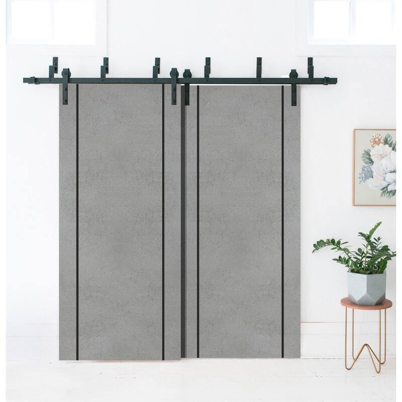 Barn Bypass Doors 36 x 80 Planum 0016 Concrete with Sturdy 6.6ft