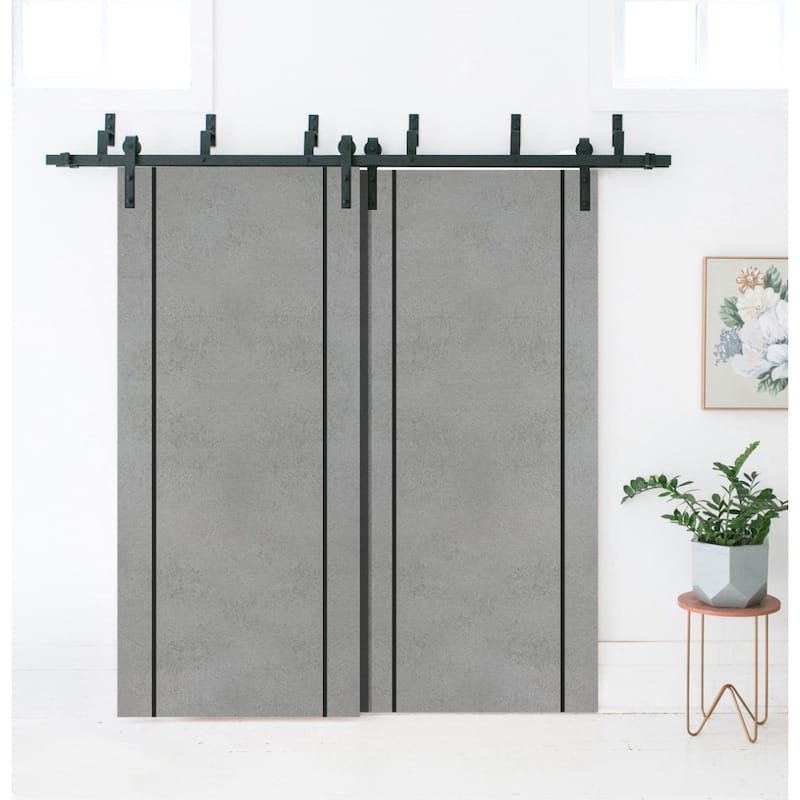 French Pocket Door 28 x 80 with Planum 0016 Concrete with Kit Trims Rail