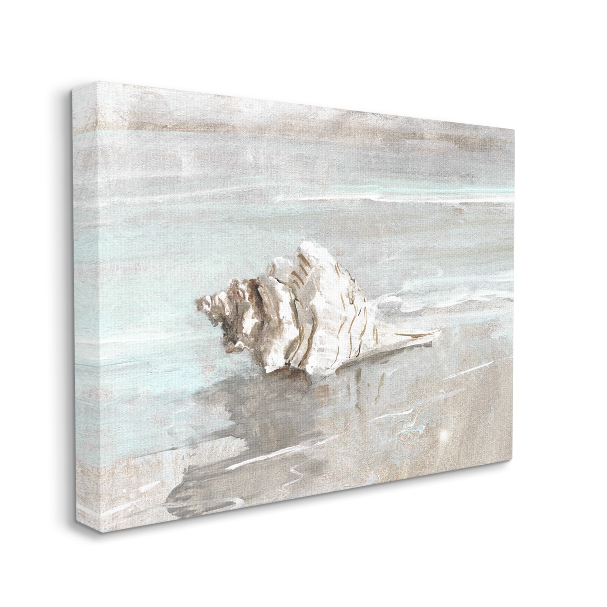 Stupell Conch Resting on Quiet Shore Animal Sea Life Canvas Wall Art - Grey-image