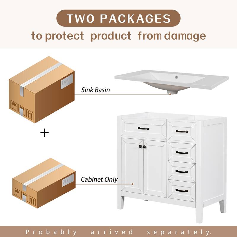 36" Bathroom Vanity with Sink Combo, Black Bathroom Cabinet with Drawers, Solid Frame and MDF Board