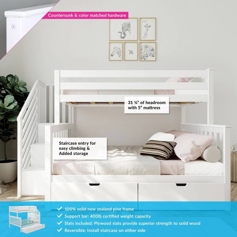 Max and Lily Twin over Full Staircase Bunk Bed with Storage Drawers