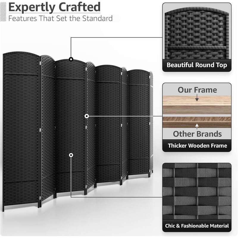 Room Divider Folding Privacy Screen Tall Partition Foldable Wall 8 Panel - 96” L x 19.50” W x 69” H