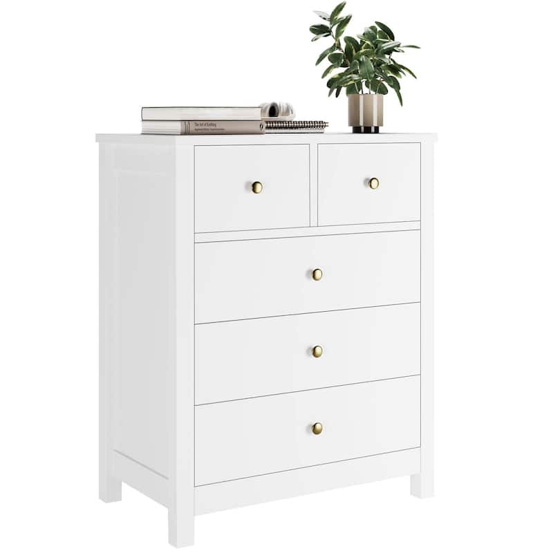 5 Drawer Dresser with Deep Space,Storage Cabinet - White