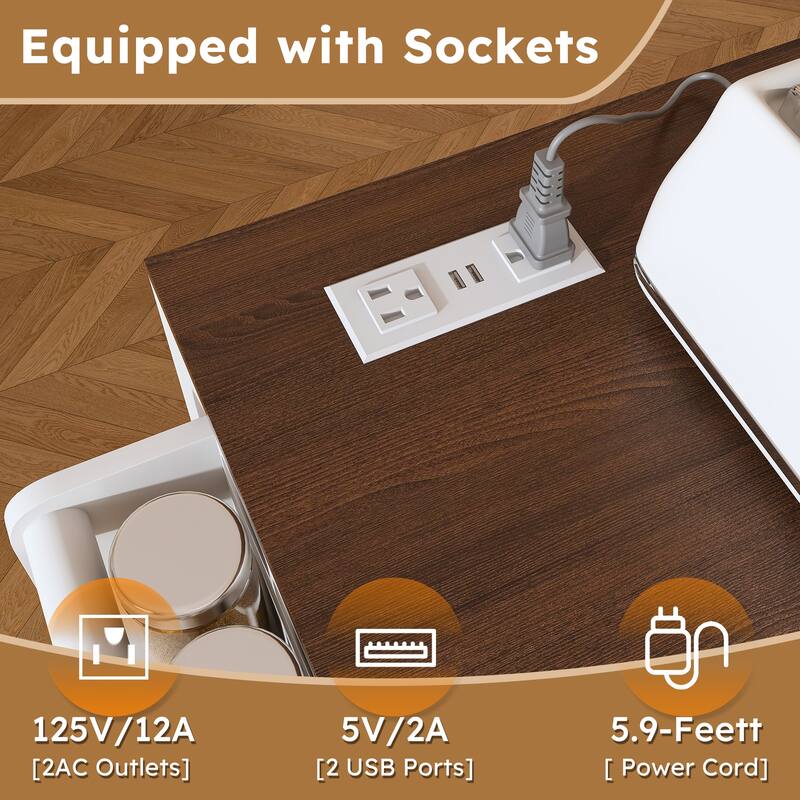 75" Kitchen Island with Extendable Table & Power Outlet - Rolling Storage Cart with Marble Top & Cabinet for Dining Room