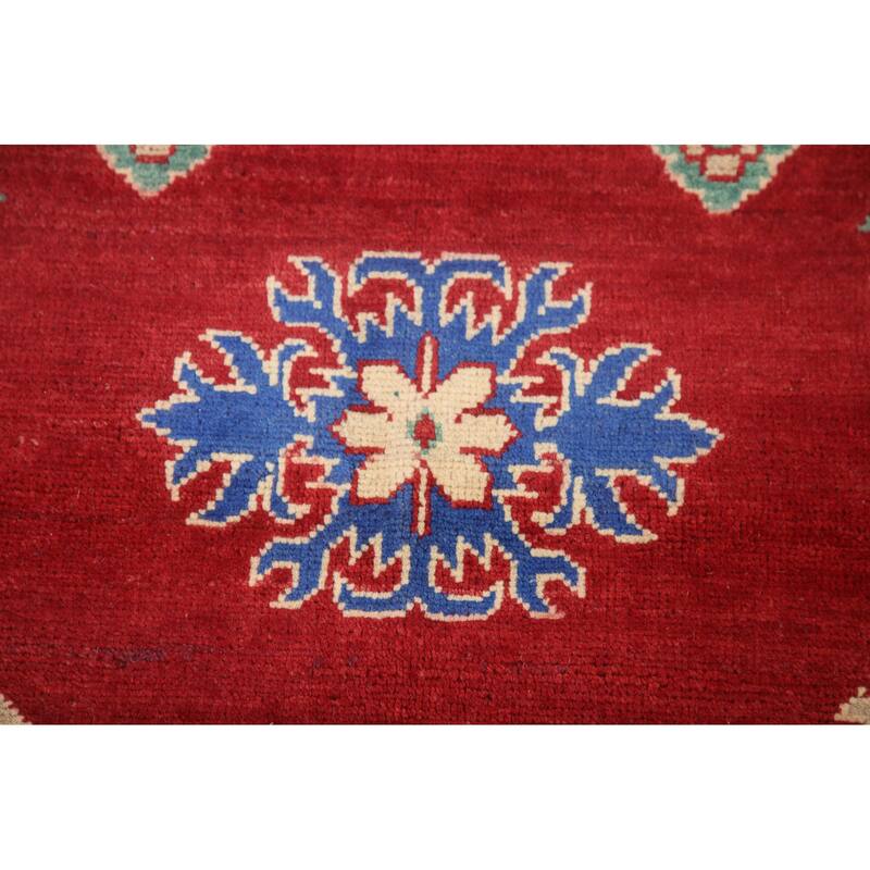 Hand Knotted Oriental 100% Wool Carpet Traditional Geometric Red Kazak Area Rug - 9' 7'' X 6' 7''