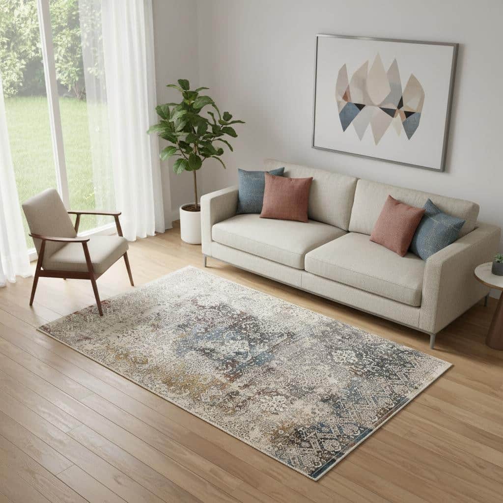 HomeRoots Medallion Contemporary Rectangle Area Rug - 5' X 8'