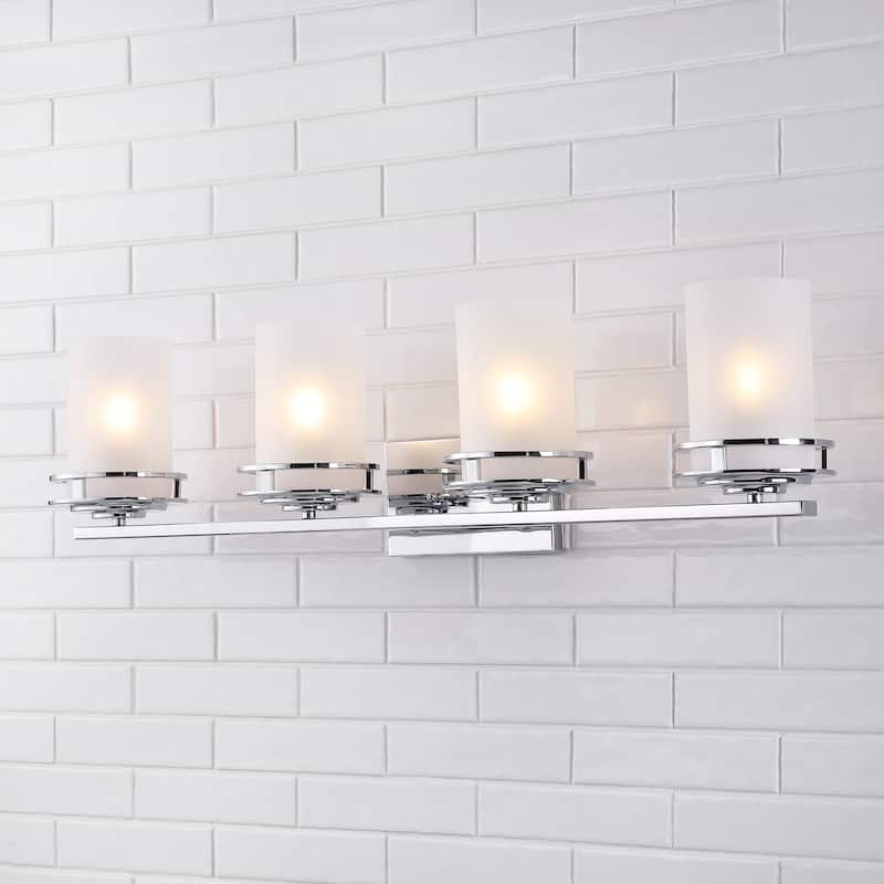 Magnolia 3-Light Metal/Frosted Glass Contemporary Glam LED Vanity Light, by JONATHAN Y - 4 Bulb