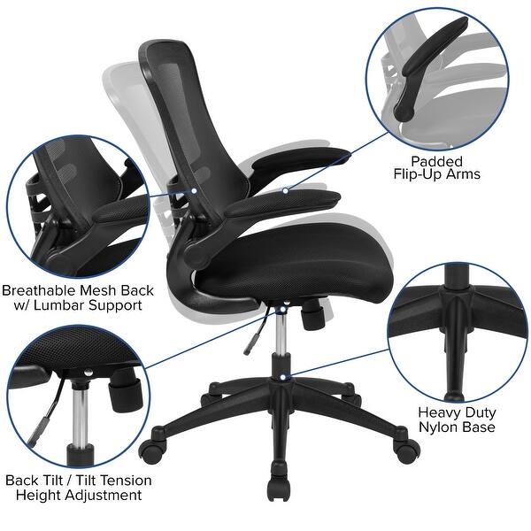 Mid Back Black Mesh Swivel Ergonomic Task Office Chair With Flip Up Arms Overstock 10125379