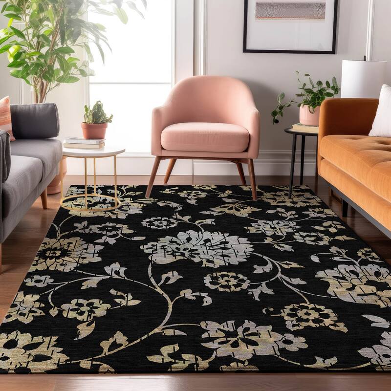 Premium Washable Super Soft Floral Whimsy Mayfield Rug - Black - 9' x 12'