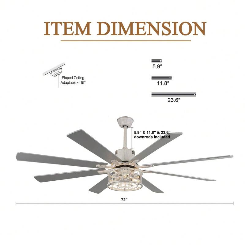 Cusp Barn 72in. Industrial Ceiling Fan with Remote, Dual Finish Blades, Modern Silent DC Motor 6 Speeds Reversible Ceiling Fan