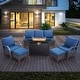 preview thumbnail 147 of 174, Pocassy Outdoor Patio Furniture Set 6PCS Sofa Club Chair Ottoman with Fire Table - Brown Rattan - Blue Cushion