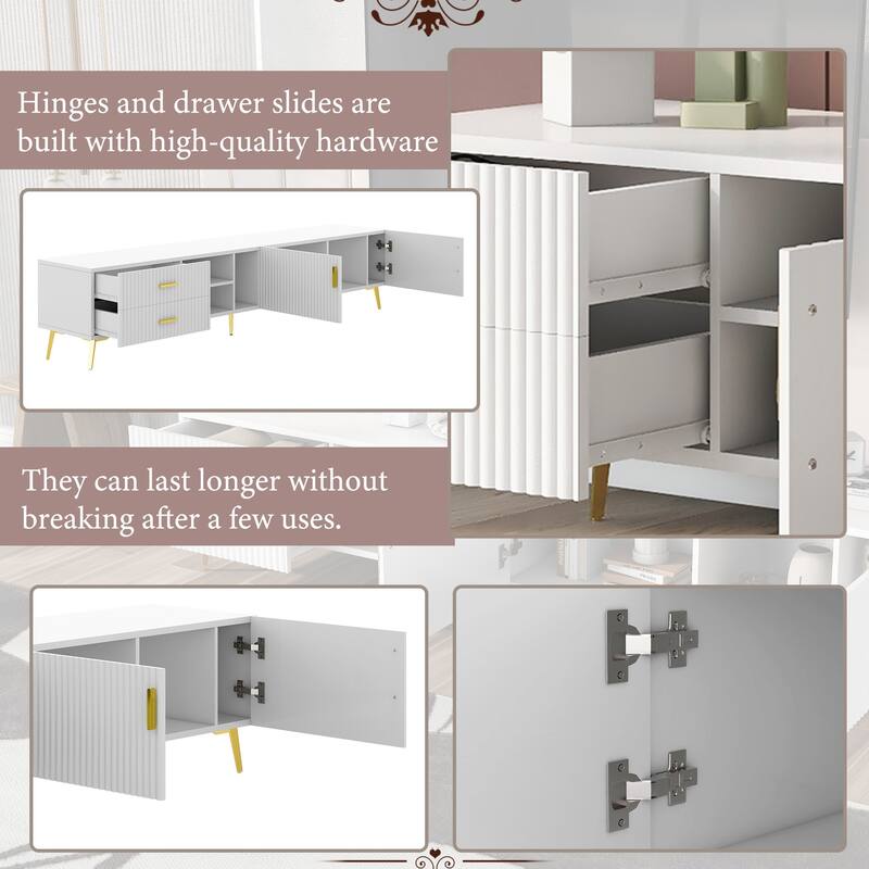 Modern TV Stand with 5 Champagne legs - Durable, stylish, spacious, versatile storage TVS up to 77"