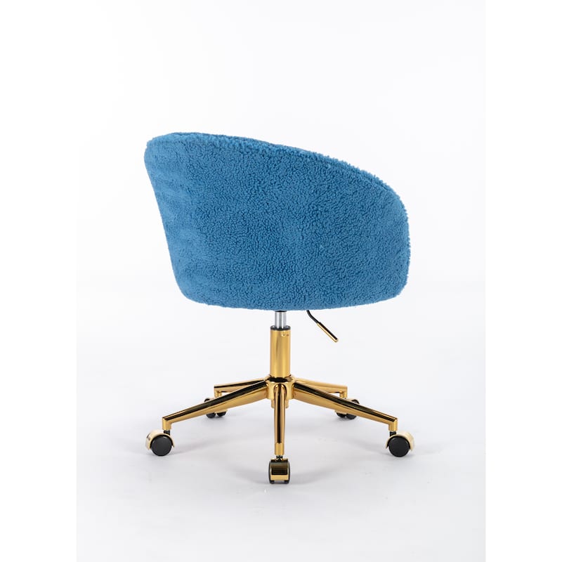 Golden Foot Office Chair, Adjustable Height Cosmetic Chair, Faux Fur Chair with Wheels, 360° Rotating Armchair - N/A