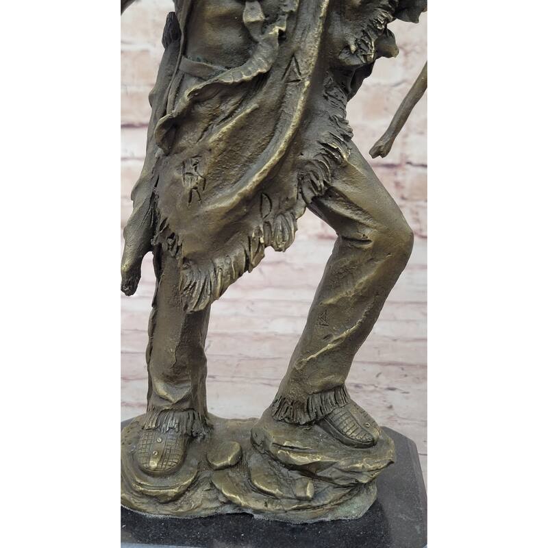 Bronze Mohican Indian Warrior Chief Art Marble Base Sculpture Native American