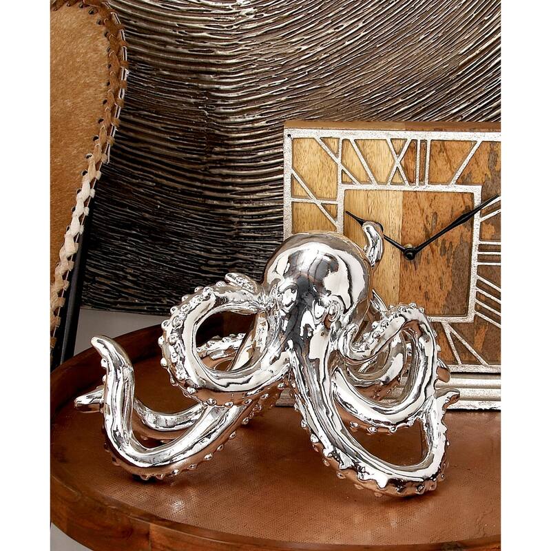 Polystone Octopus Decorative Sculpture with Long Tentacles and Suctions Detailing - Silver - Roche River Decor