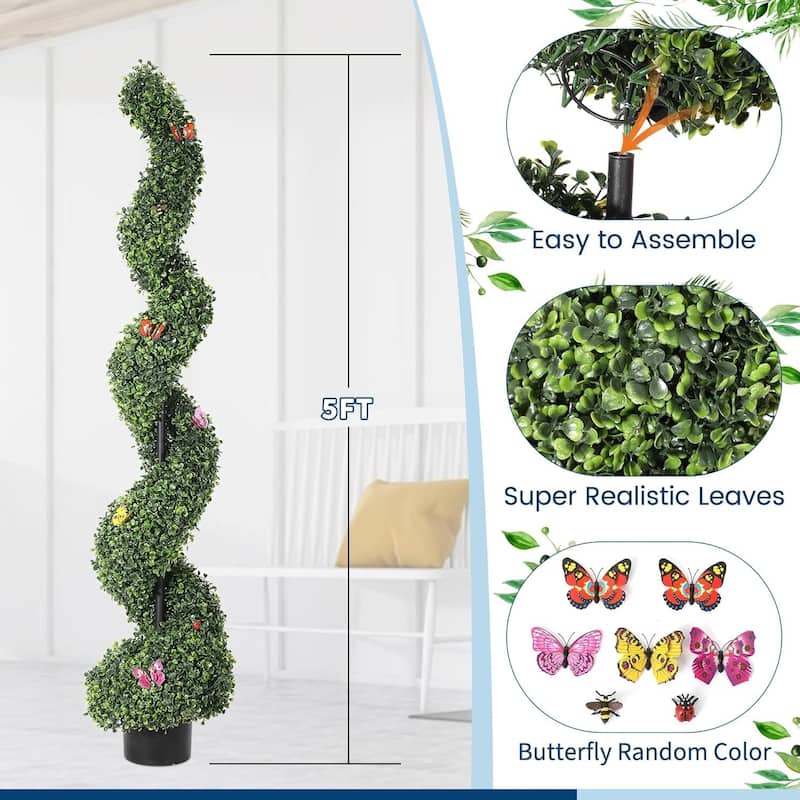 2 pcs 4/5 FT Artificial Boxwood Spiral Topiary Trees, Faux Plants for Home Decor